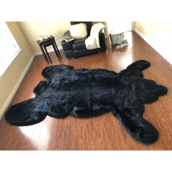 Millwood Pines Voorhees Faux Fur Black Rug & Reviews Wayfair